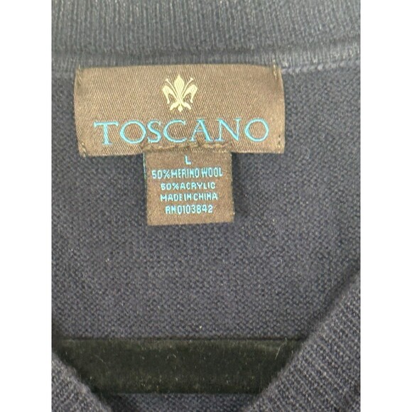 Toscano Men’s Sweater Vest Large Blue Diamond Knit Merino Wool Blend V-Neck - Picture 4 of 6